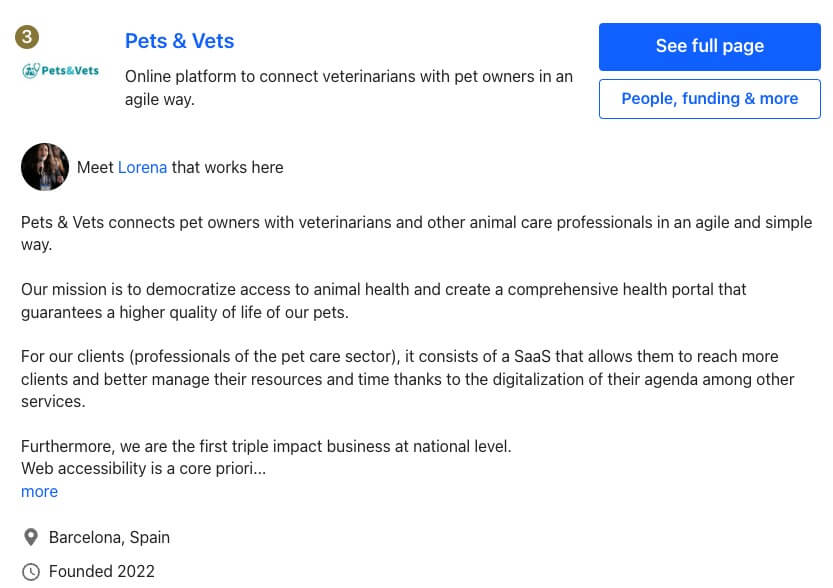 Pets & Vets elegida dentro del "top 5 de empresas y startups de cuidado animal en España" 🐾 
Este increíble reconocimiento marca un hito importantísimo coincidiendo con el lanzamiento de nuestro portal de salud para mascotas (un servicio único en el mercado actual). Seguiremos trabajando para que la tecnología y la innovación sean el vehículo para garantizar una mayor calidad de vida a nuestrxs compis peludos 💙